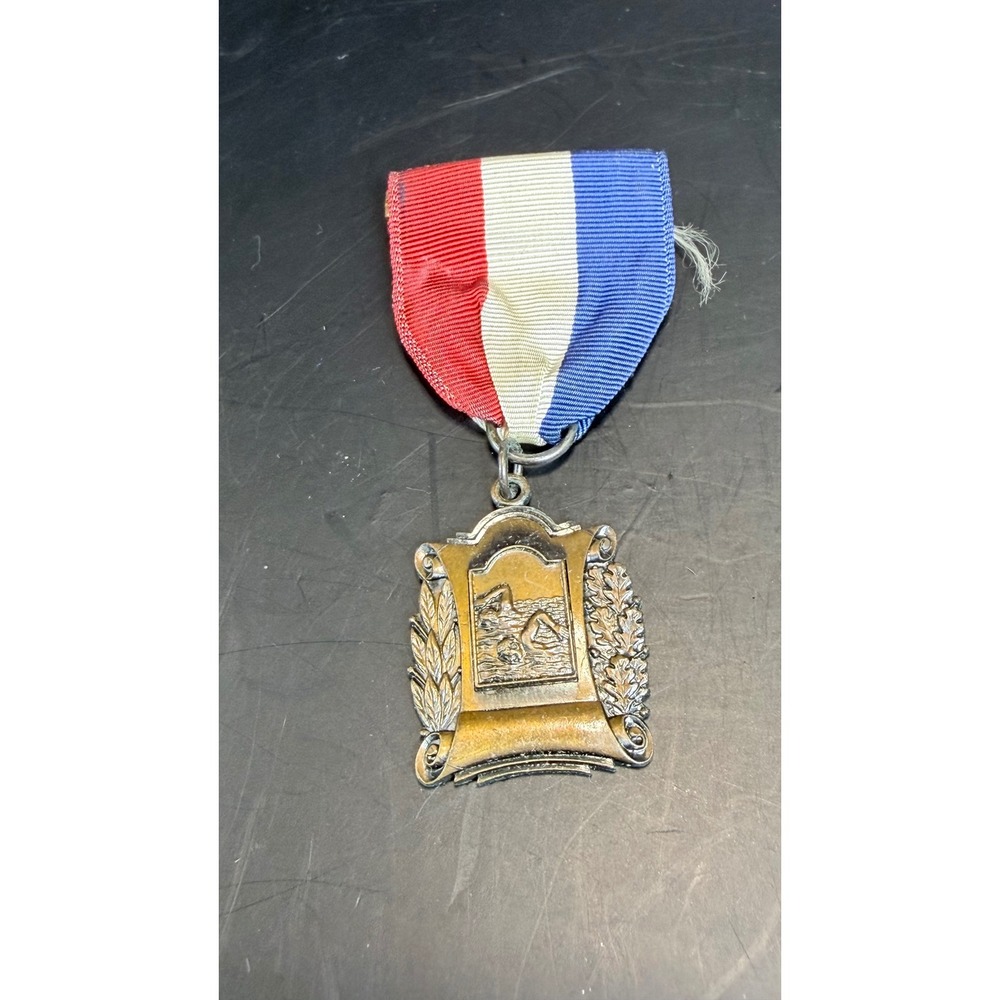 Vintage 1958 Tampa AAU Swimming Medal Red White Blue Ribbon Amateur Athletic